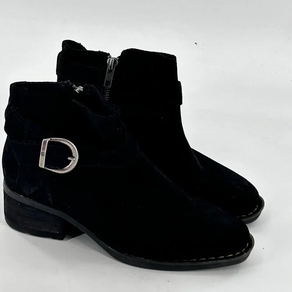 Born Morocco Ankle Booties 6.5 Black Suede NWOT Boots Buckle Western Comfort